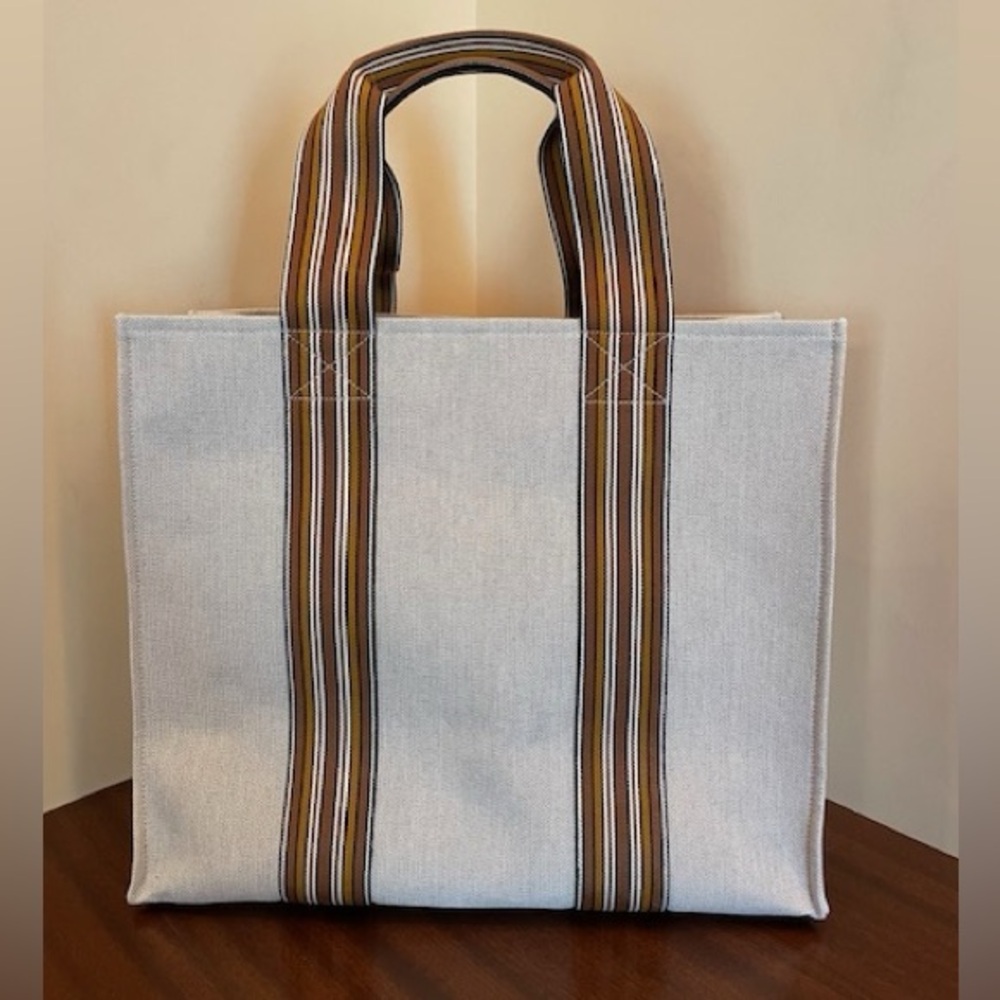 Loro Piana Suitcase Stripe Medium Canvas Tote Bag